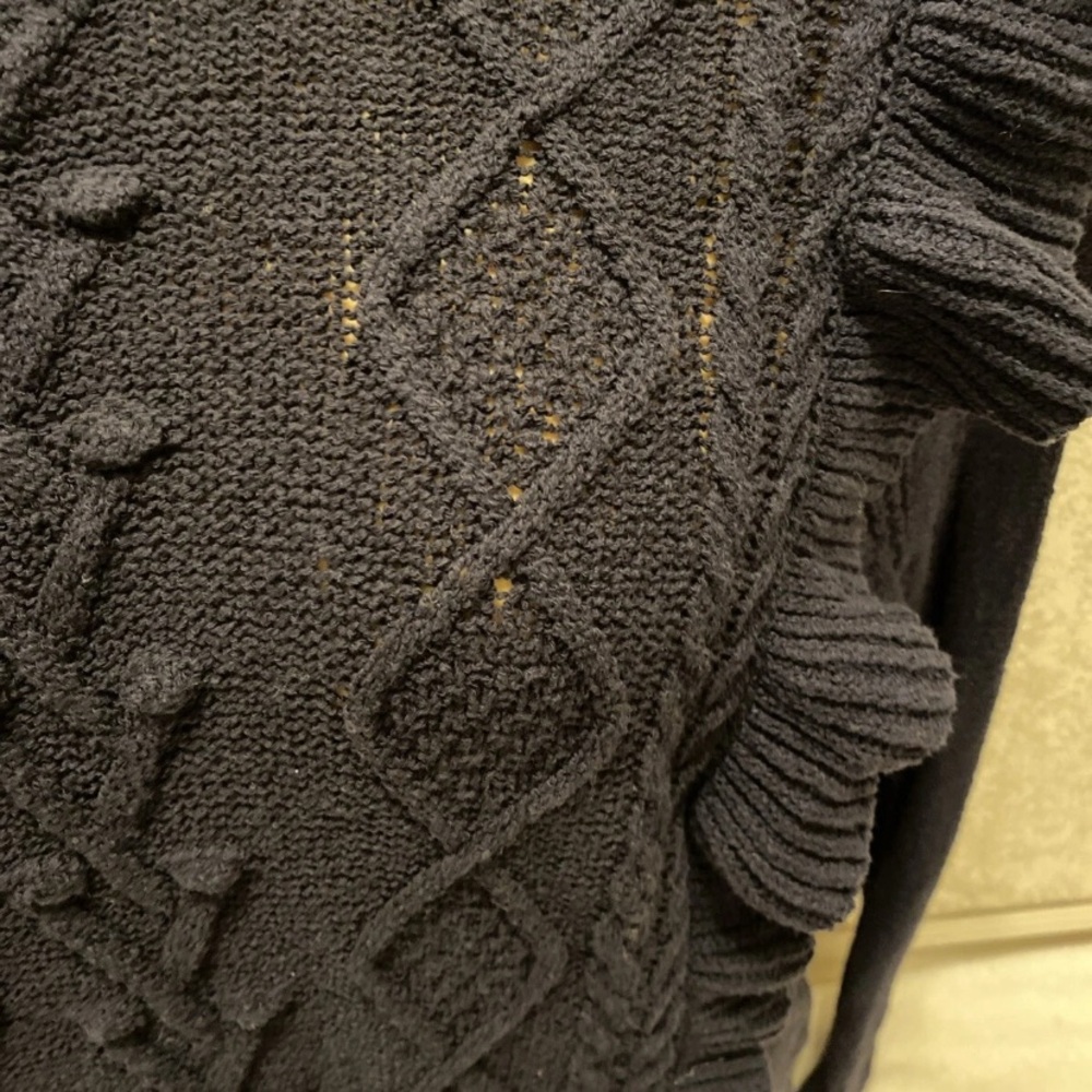 Express Navy Cable Knit Ruffle Sweater - Picture 4 of 13
